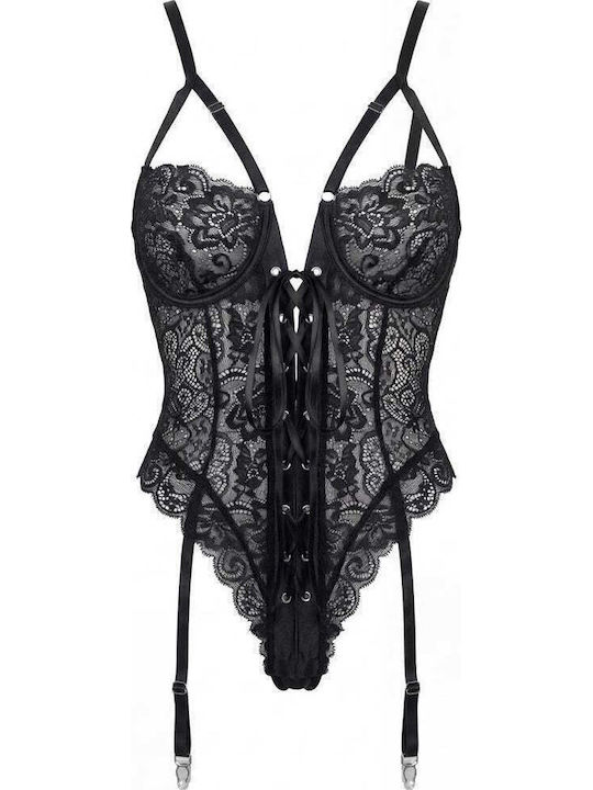 Negru Bodysuit Body Cu Șireturi Spalexline Sx1053