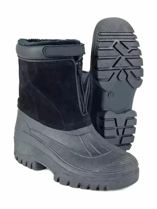 Unisex Boots Clifford James * 15-569*3 Zipper Velcro Waterproof Front Zipper Warm Eco Wool Lining Rubber Synthetic Мъжки Работни Ботуши с Пух Черни