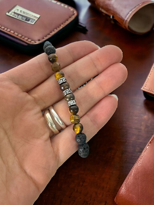 Men's Milo Cord Bracelet Made Bronzite Tiger's Eye Lava Stone Crystals Men's Milo Cord Bracelet Made Bronzite Tiger's Eye Lava Stone Crystals
