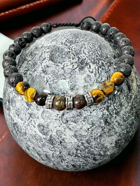 Men's Milo Cord Bracelet Made Bronzite Tiger's Eye Lava Stone Crystals