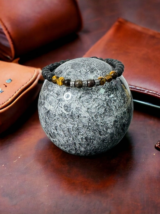 Men's Milo Cord Bracelet Made Bronzite Tiger's Eye Lava Stone Crystals