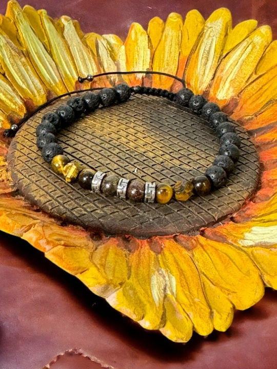 Men's Milo Cord Bracelet Made Bronzite Tiger's Eye Lava Stone Crystals