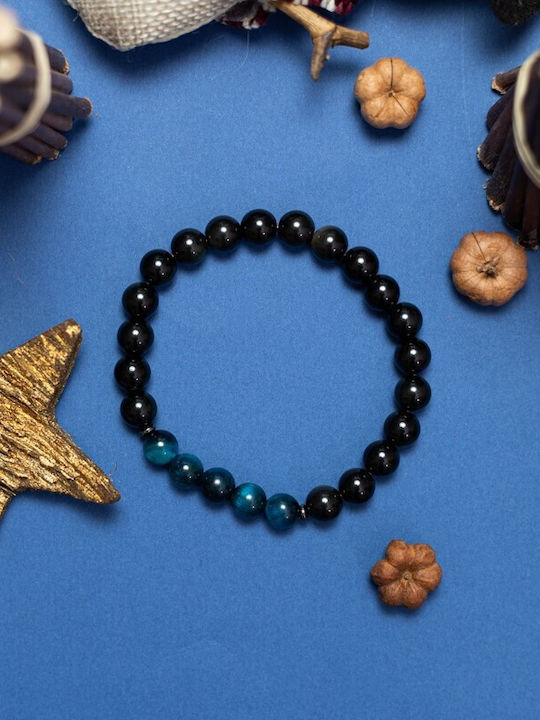 Brățară Handmade Pentru Bărbați Kareem Din Obsidian Cu Cristale Ochi Protector Albastru Regal Mărgele 8mm