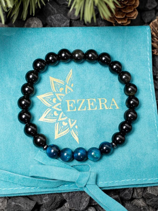 Brățară Handmade Pentru Bărbați Kareem Din Obsidian Cu Cristale Ochi Protector Albastru Regal Mărgele 8mm