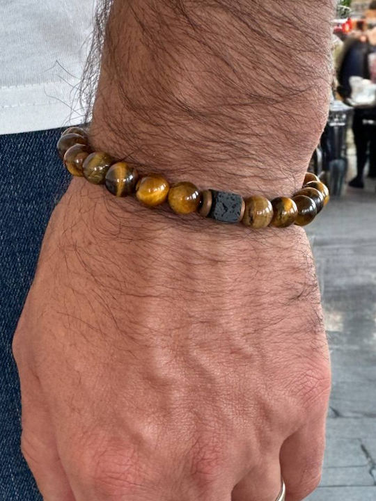 Handmade Men's Elastic Bracelet Silas Made Tiger Eye Lava Stone Handmade Men's Elastic Bracelet Silas Made Tiger Eye Lava Stone