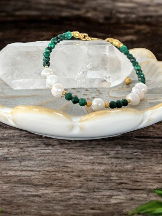 Etienne Cultured Pearl Natural Malachite Bracelet Gold-plated Silver Clasp