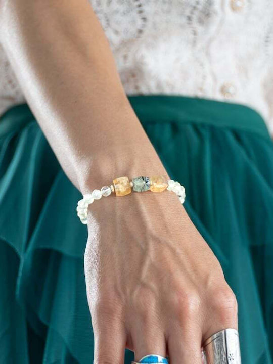 Brățară Pentru Femei Sipra Din Argint 925 Cu Cristale Prehnit Fatetat Cuart Lămâie Accesorii