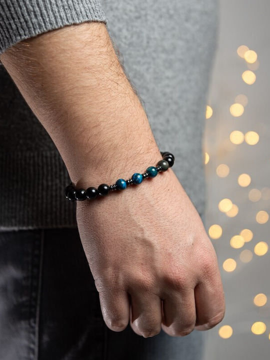 Brățară Handmade Pentru Bărbați Elam Din Ochi Protector Tigru Albastru Regal Obsidian Mărgele 8mm
