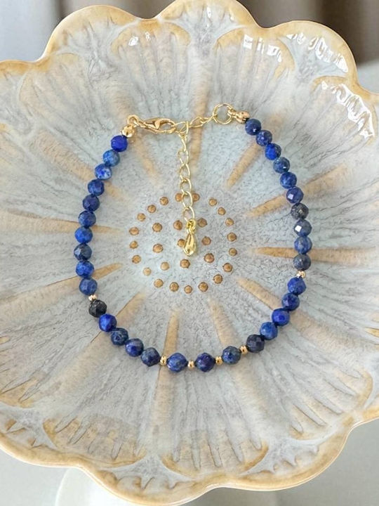 Brățară Argint Placată Cu Aur 4mm Cristale Lapis Lazuli Tăiate