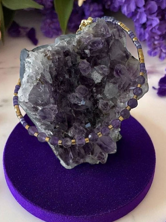 Brățară Elegantă Argint Placat Cu Aur Cu Cristale Ametist Mov Miyuki