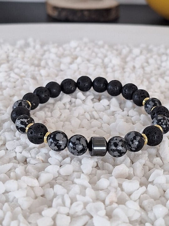 Brățară Pentru Bărbați Jay Din Hematit Fulgi De Zăpadă Obsidian Pietre Vulcanice Mărgele 8mm