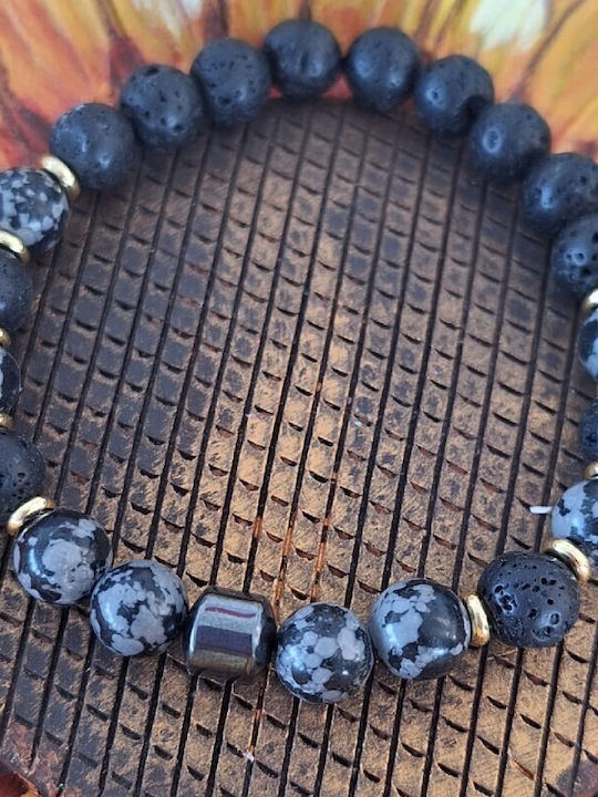 Brățară Pentru Bărbați Jay Din Hematit Fulgi De Zăpadă Obsidian Pietre Vulcanice Mărgele 8mm