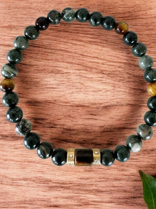 Brățară Pentru Bărbați Adri Cu Jaspru Verde Și Cristale Ochi Protector Accesorii Din Oțel Inoxidabil
