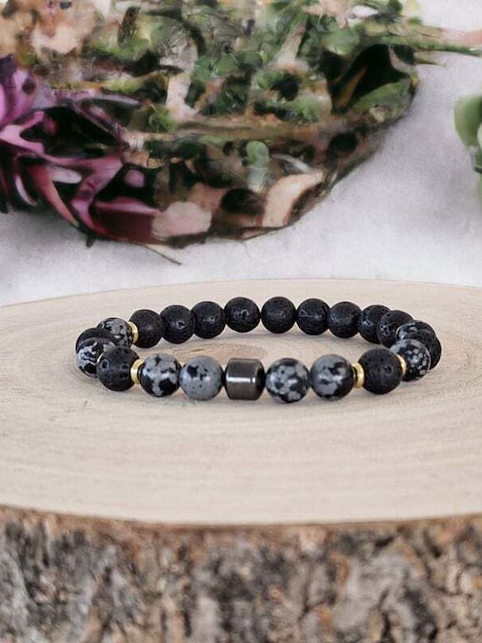 Brățară Pentru Bărbați Jay Din Hematit Fulgi De Zăpadă Obsidian Pietre Vulcanice Mărgele 8mm