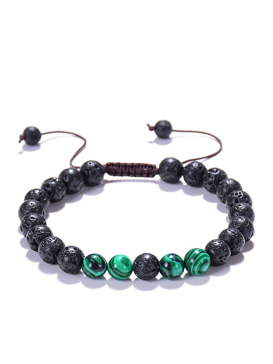 Adjustable Aromatherapy Bracelet Enid Cord Made Lava Stones Volcanic Green Malachite Stones Adjustable Aromatherapy Bracelet Enid Cord Made Lava Stones Volcanic Green Malachite Stones