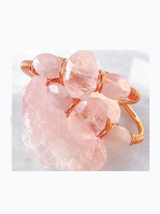 Cuff Bracelet Pink Quartz Crystal Raw Enyia 24k Gold Plated Cuff Bracelet Pink Quartz Crystal Raw Enyia 24k Gold Plated
