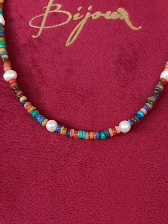 Colier Choker Din Argint 925 Cu Mărgele Naturale Ayana Și Cioburi Colorate De Scoică