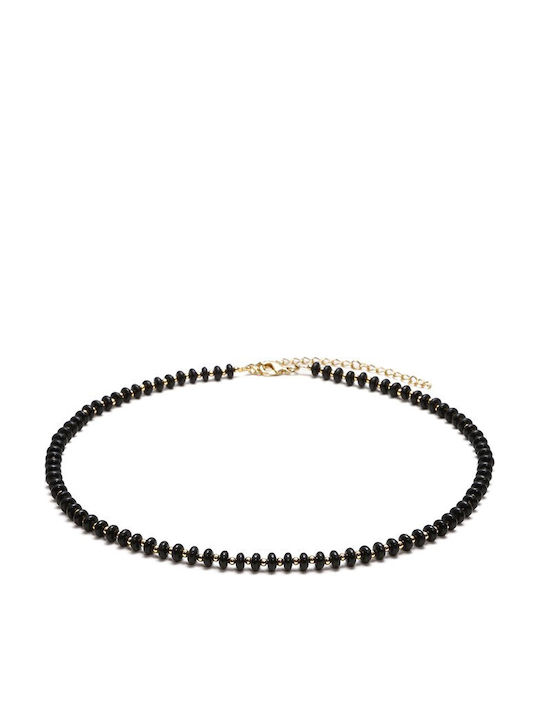 Colier Din Pietre Semiprețioase Agat Negru Kamia Choker Cu Închizătoare Din Cupru Placă De Aur 18k