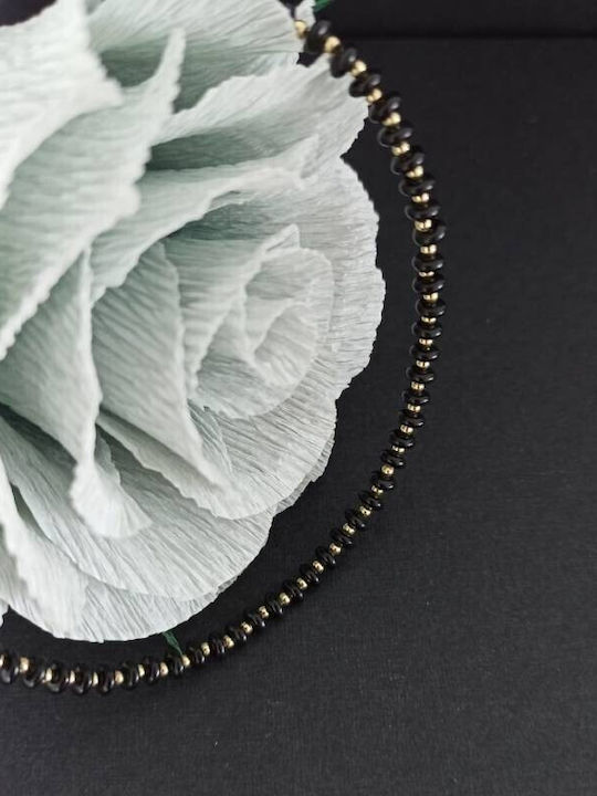 Colier Din Pietre Semiprețioase Agat Negru Kamia Choker Cu Închizătoare Din Cupru Placă De Aur 18k