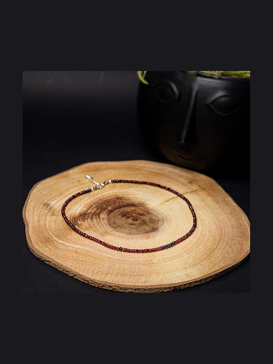 Colier Choker Ania Din Spinel Negru Granat Pietre Semiprețioase Închizătoare Argint 925