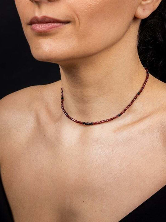 Colier Choker Ania Din Spinel Negru Granat Pietre Semiprețioase Închizătoare Argint 925