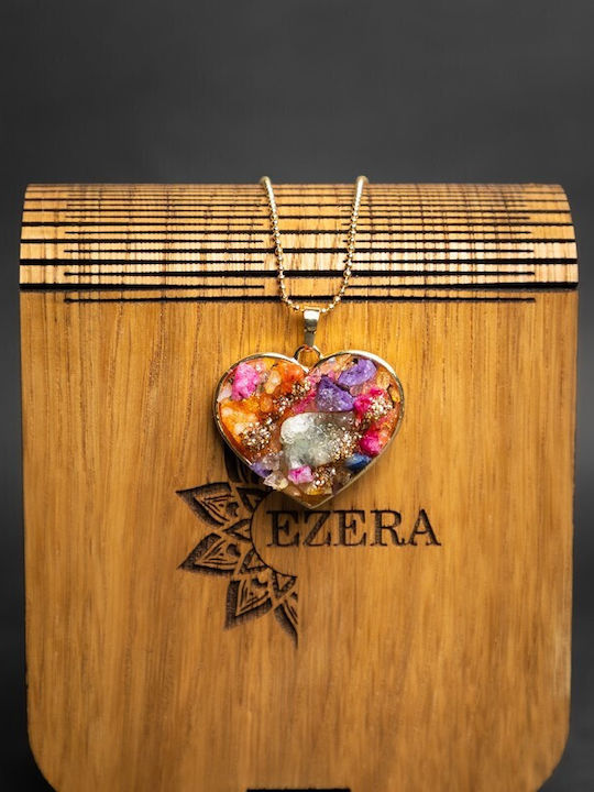 Colier Multicolor Pandantiv Inimă Aplicat Druzy Pietre Semiprețioase Placat Cu Aur 18k