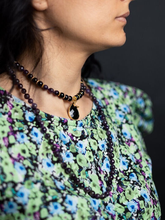 Mantra Mala Kiaan Necklace 108 Mala Beads Amethyst Onyx Semi-precious Stones