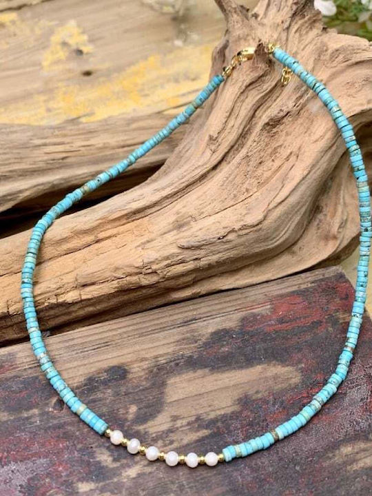 Colier Choker Cu Piatra Naturală Shoushan Turcoaz Placat Cu Aur 18k Mărgele De Apă Dulce Aisoon