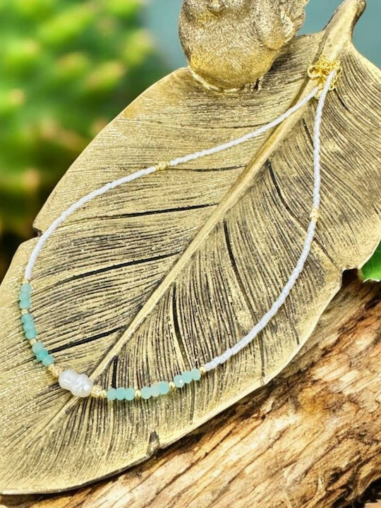 Colier Choker Elegant Isra Din Argint Placat Cu Aur Cu Amazonit Cristale Perle Miyuki