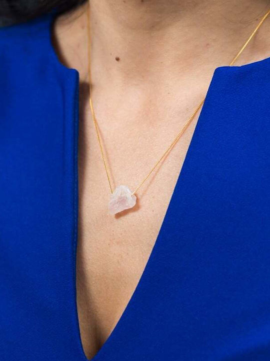 Delicate Necklace Natural Pink Quartz Stone Dara 18k Gold Plated