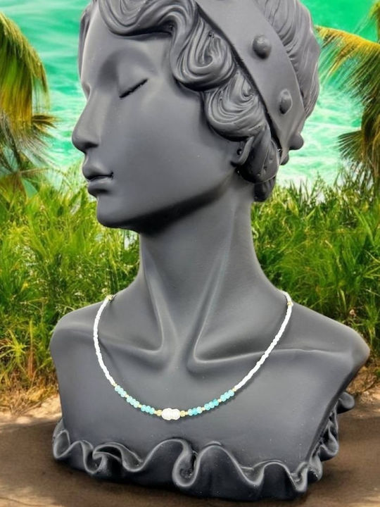 Colier Choker Elegant Isra Din Argint Placat Cu Aur Cu Amazonit Cristale Perle Miyuki