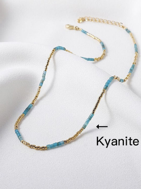 Colier Piatra Semiprețioasă Kyanit Placat Cu Aur 18k Piatra Naturală Choker Elegant Vania Sunstone Miyuki Seed