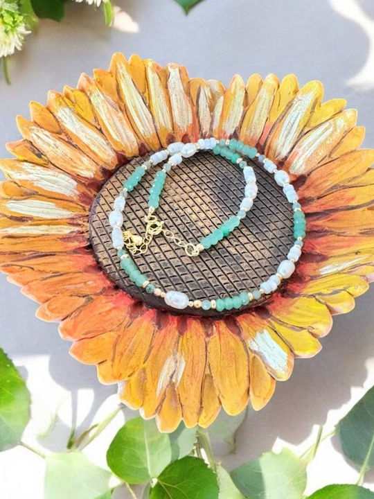 Colier Choker Elegant Lana Din Argint Placat Cu Aur Cu Mărgele De Jad Verde