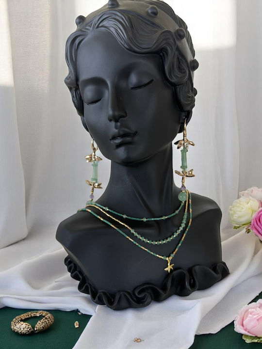 Colier Handmade În 3 Straturi Verzi Safyia Miyuki Jad Verde Argint
