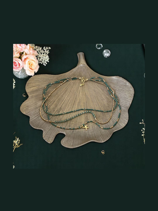 Colier Handmade În 3 Straturi Verzi Safyia Miyuki Jad Verde Argint