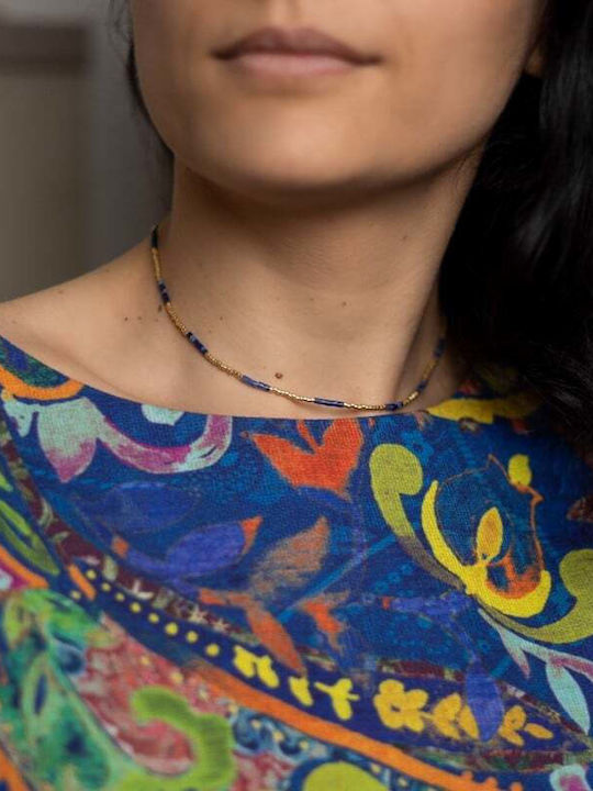 Colier Elegant Choker din Piatră Naturală Sodalit Semi-prețioasă Placat Cu Aur 18k Vania Colier Elegant Choker din Piatră Naturală Sodalit Semi-prețioasă Placat Cu Aur 18k Vania