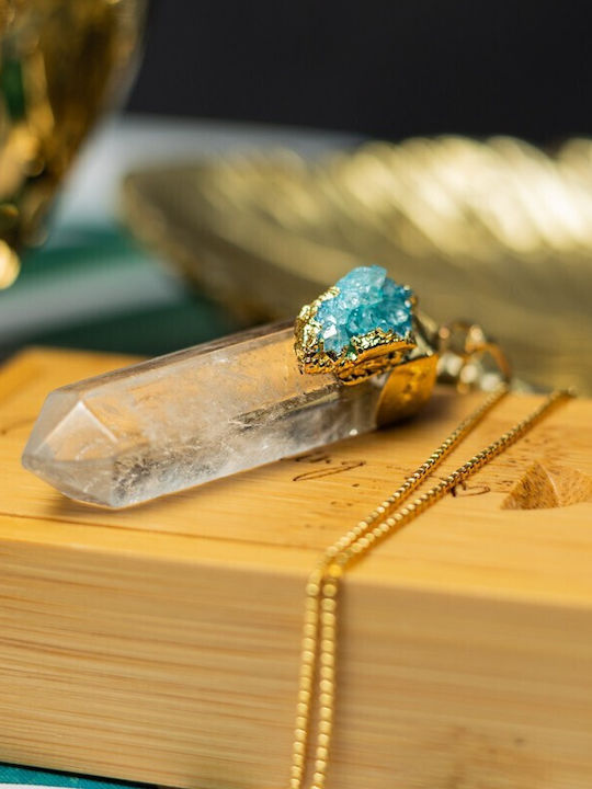 Colier Ira Cristal Pandantiv Cristal De Stâncă Cuarț Transparent Punct Cuarț Placat Cu Aur 18k Druzy Agat