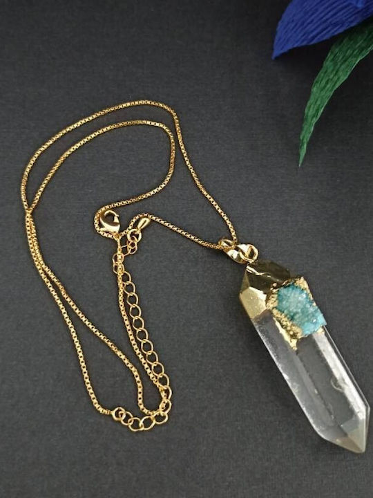 Colier Ira Cristal Pandantiv Cristal De Stâncă Cuarț Transparent Punct Cuarț Placat Cu Aur 18k Druzy Agat