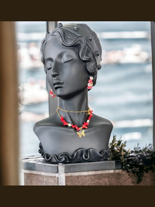 Colier Boho Chips De Coral Roșu Mărgele Naturale Din Oțel Placat Cu Aur 14k