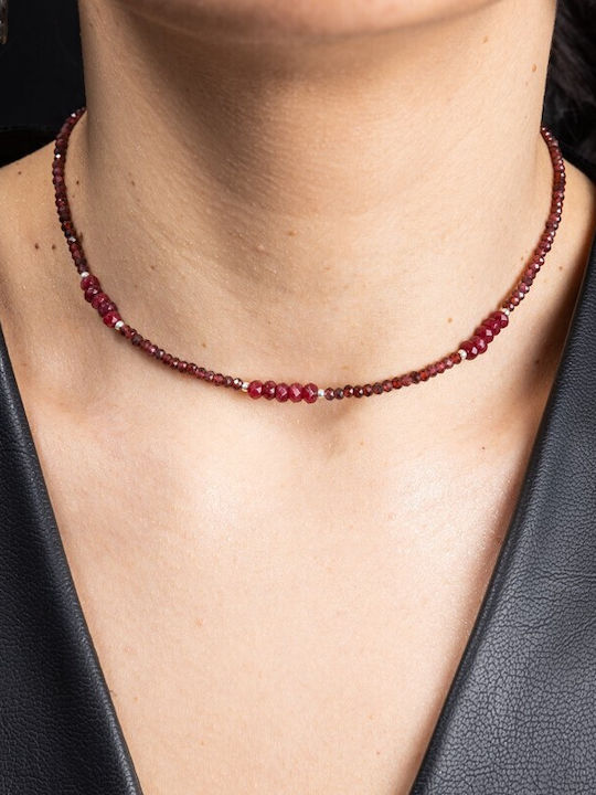 Kavin Choker Halskette Aus Granat Rubin Halbedelsteine 925 Silber Verschluss Accessoires