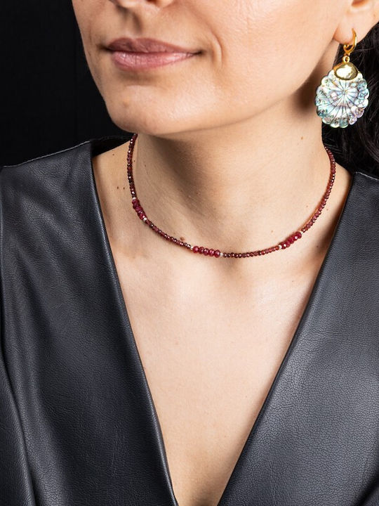 Kavin Choker Halskette Aus Granat Rubin Halbedelsteine 925 Silber Verschluss Accessoires