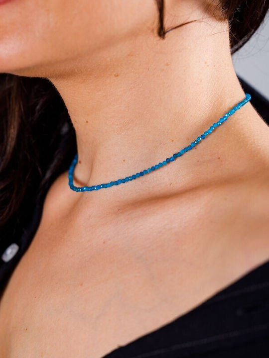Colier Choker Din Alamă Cu Pietre Semiprețioase Apatit Natural