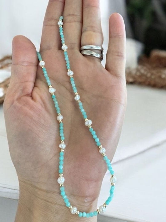 Colier Boho Din Pietre Amazonit Mărgele Naturale Placat Cu Aur De Cupru