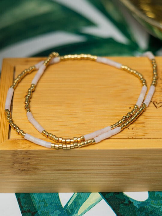 Colier Cu Piatră Semiprețioasă Roz Cuarț Elegant Piatră Naturală Choker Vania Sunstone Miyuki Seed Placat Cu Aur 18k