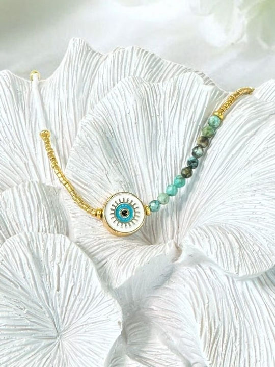 Miyuki Bead African Turquoise Enlai Necklace Evil Eye Gold Plated