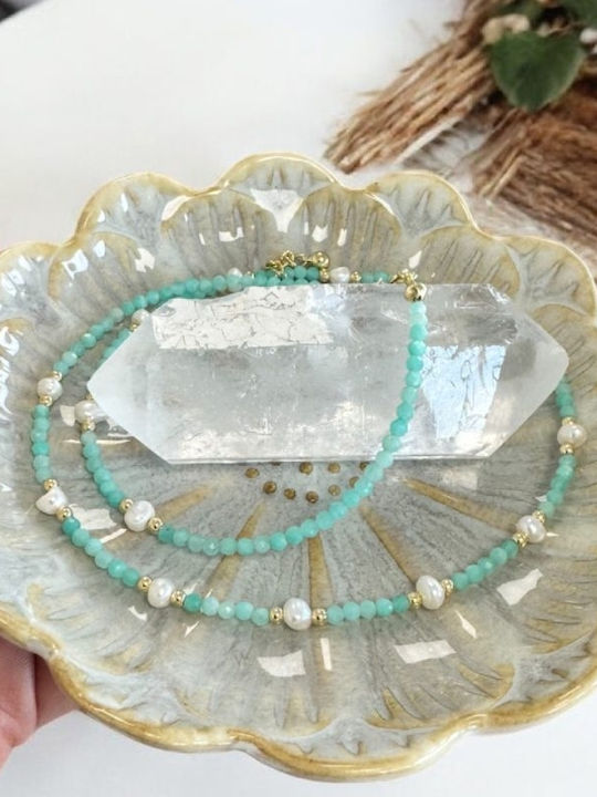 Colier Boho Din Pietre Amazonit Mărgele Naturale Placat Cu Aur De Cupru