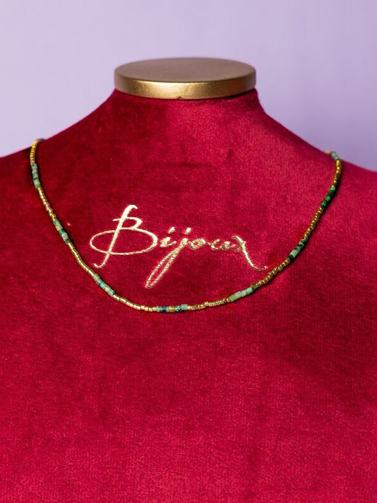 Colier Cu Piatra Semiprețioasă Turcoaz Africană Fierbinte Choker Placat Cu Aur 18k Pietre Naturale Elegante Vania Sunstone Miyuki