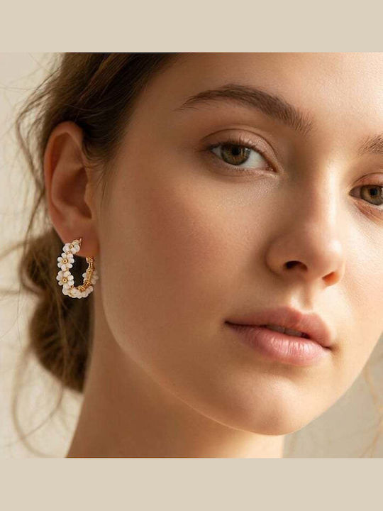Let Feminine Energy Flow White Round Boho Earrings Made Miyuki Beads