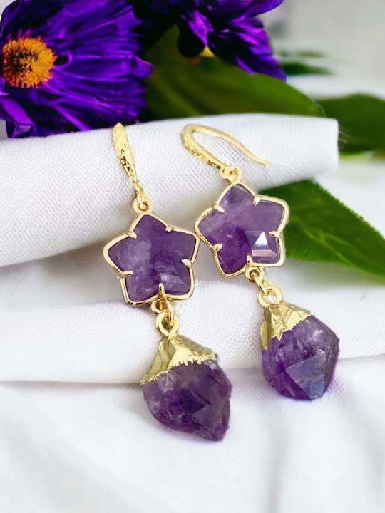 Choose Elegance New Amethyst Raw Stone Earrings 18k Gold Plated
