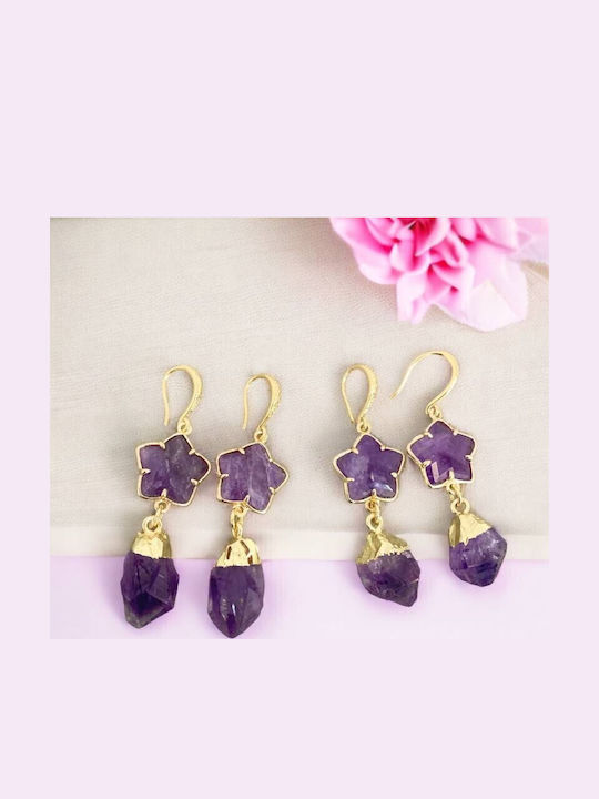 Choose Elegance New Amethyst Raw Stone Earrings 18k Gold Plated